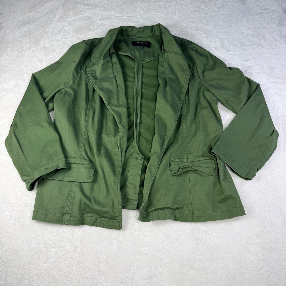 Liverpool Los Angeles Womens XL Olive Green Open Front Blazer Jacket Stretch